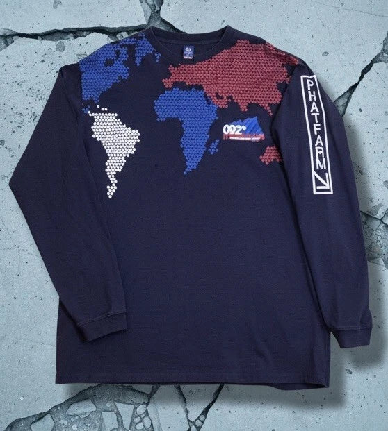Phat Farm Y2K Mens Puff Print Red White Blue Crew Neck Long Sleeve T-shirt 1XL