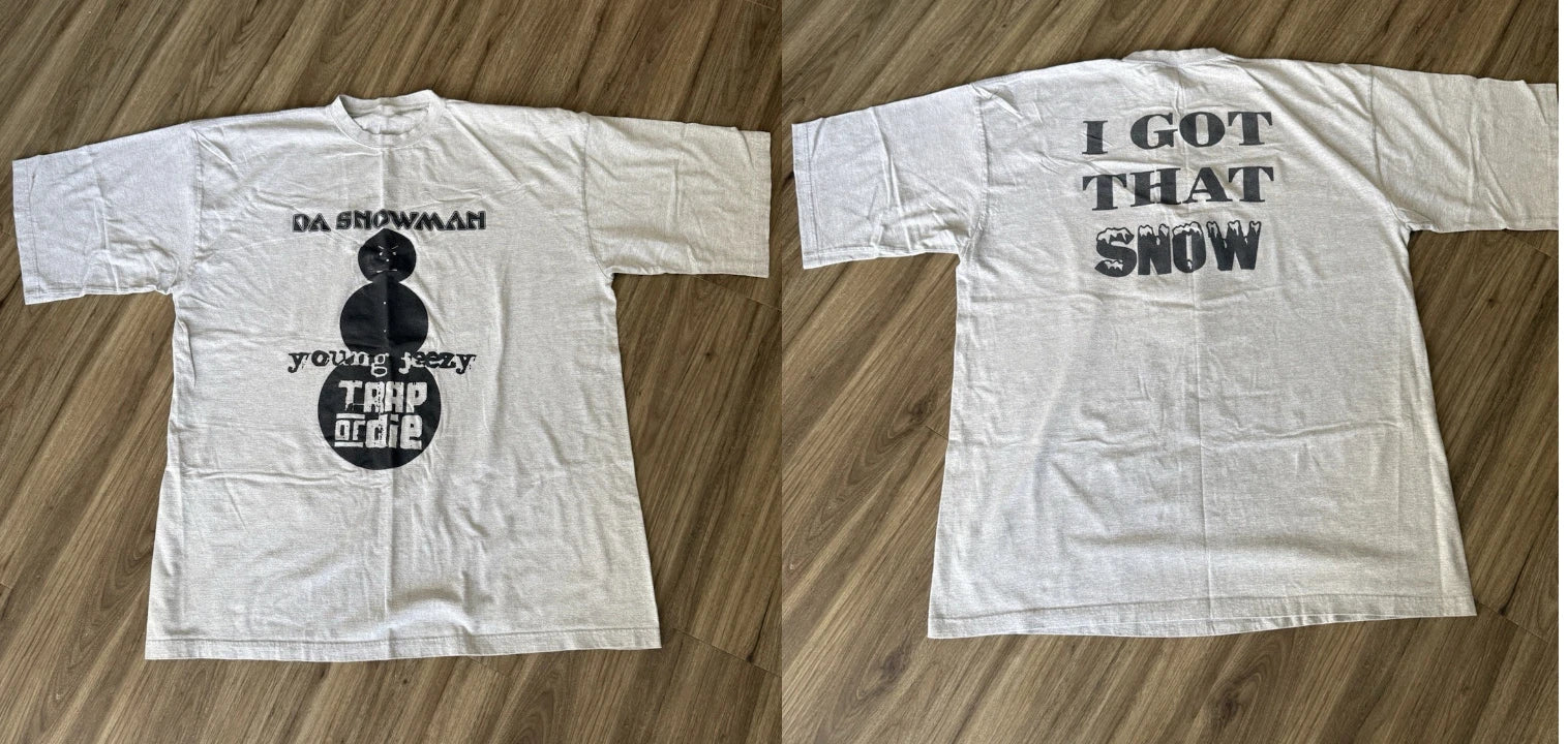 Vintage 2000s Y2K Young Jeezy Trap or Die Da Snowman Glitter Hip Hop Rap Tee