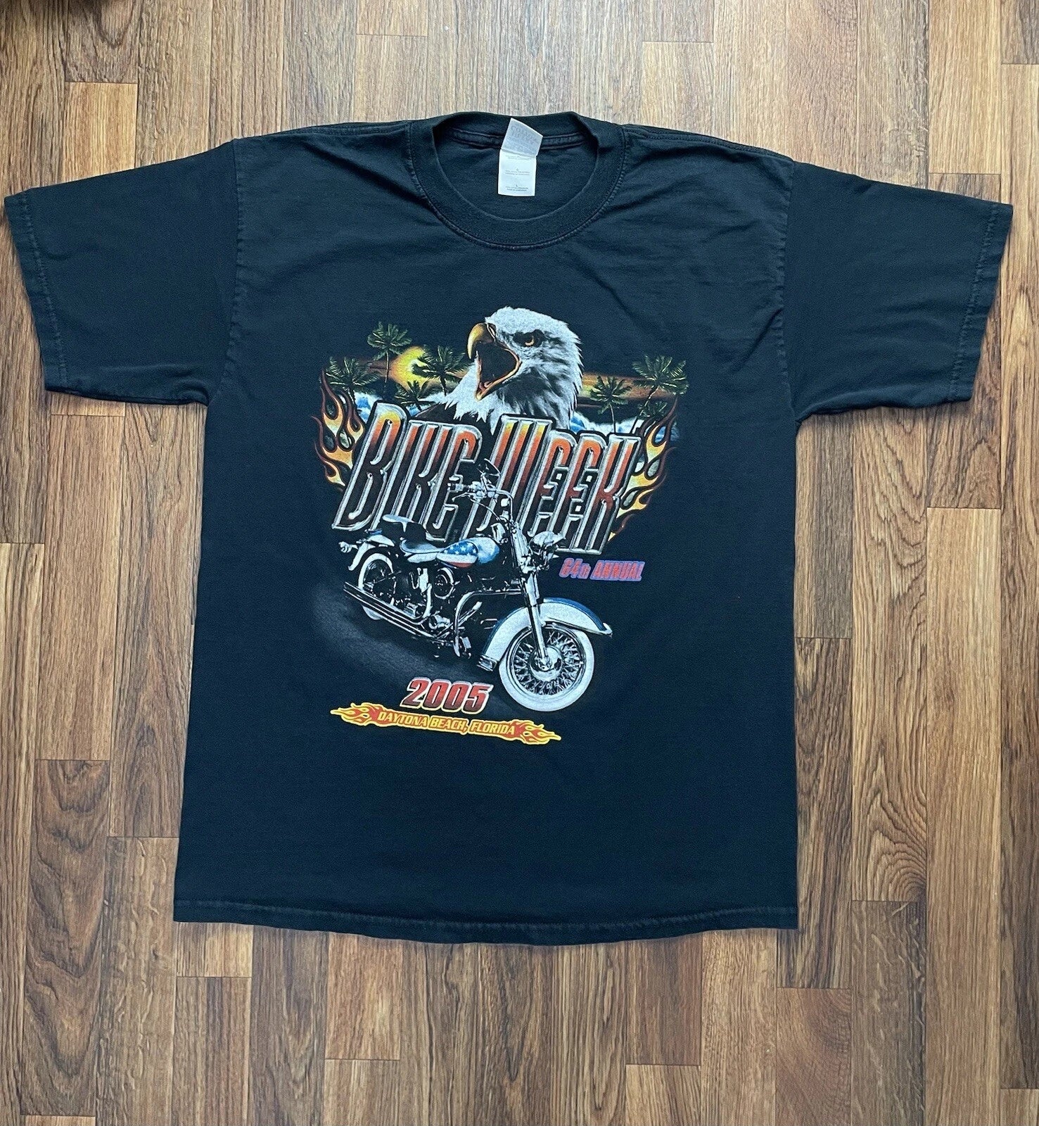 Bike Week Mens Large Black Double Sided Eagle Sunset Y2K Biker 2005 Tee Rare
