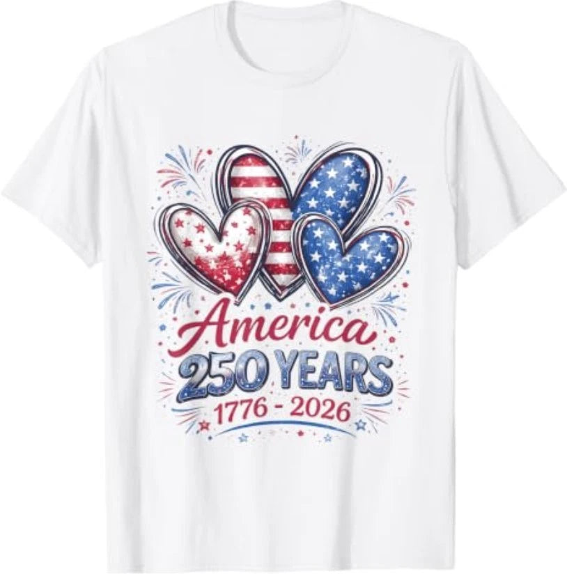 250th Anniversary America Flag Heart 250 Year Women Girls T-Shirt S-3XL