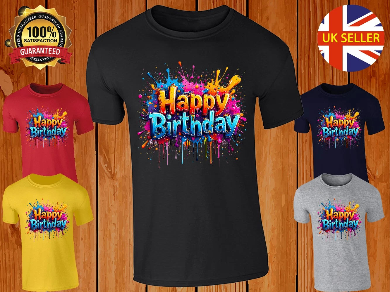 Happy Birthday Mens T-Shirt Bold Graffiti-Style  Dynamic Paint Splatter Gift Tee