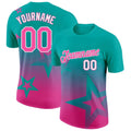 Custom Aqua Pink-White 3D Pattern Design Gradient Style Twinkle Star Performance