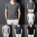 Men Slim Fit V Neck T Shirt Short Sleeve Solid Color Casual Golf Wear Top