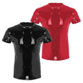 Shiny and Stylish Men's Faux Leather Clubwear T Shirt in Short Sleeve Style