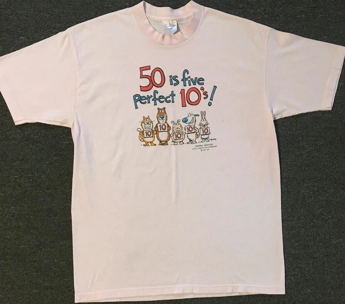 Vtg 90s 50 Is Five Perfect 10s Faded Shirt L Funny Saying Birthday Grunge 80s