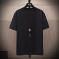 Mens black printed loose polyester T shirt for leisure and all seasons