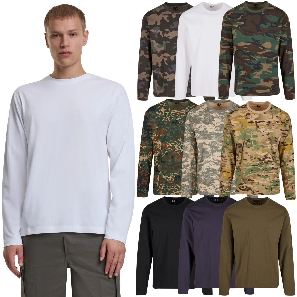 Brandit Premium Long Sleeve Shirt Men Round Neck Tee 100% Cotton Regular New
