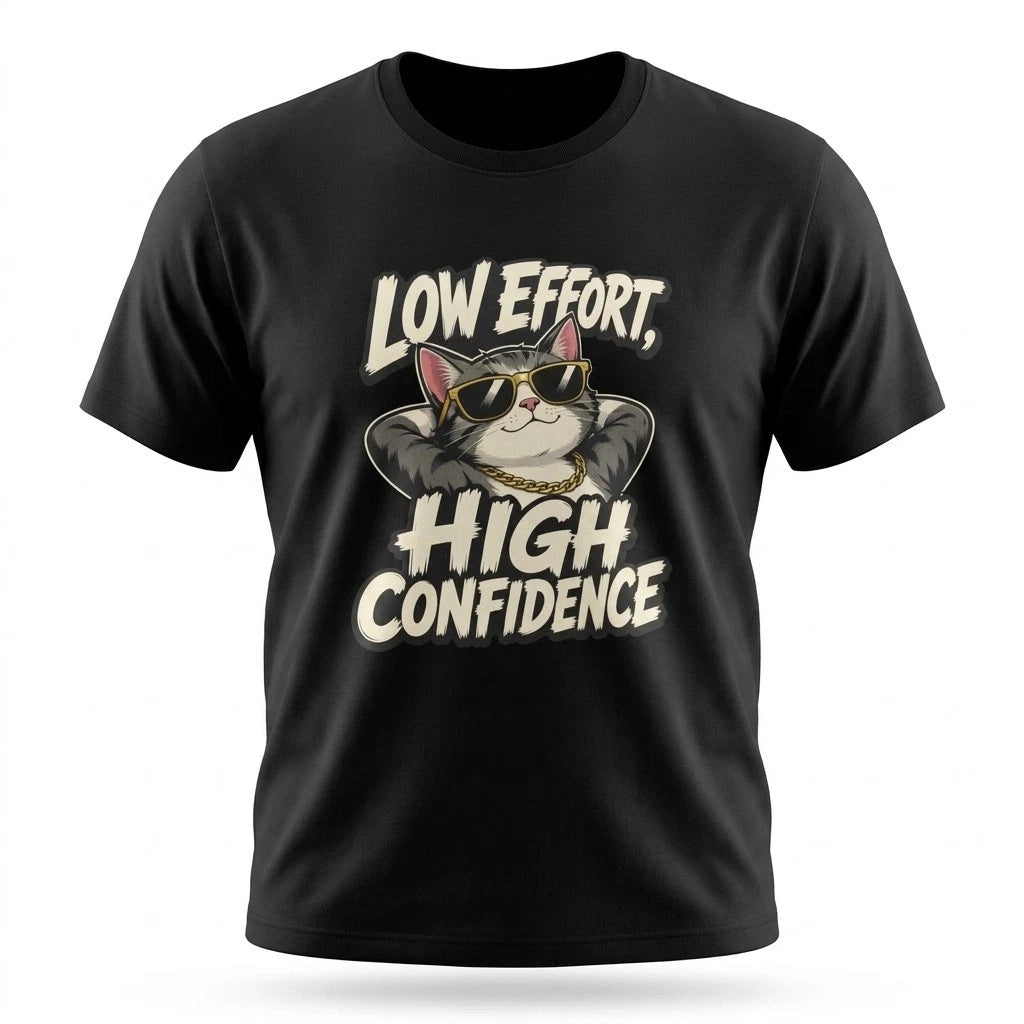 Low Effort High Confidence Funny Cool Cat Sunglasses Black T-Shirt