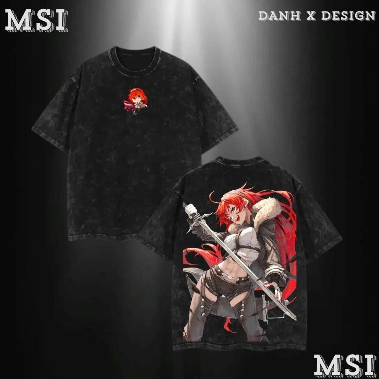 Eris | Mushoku Tensei T-shirt Vintage Washed Tee Double Printed Fiery Bond