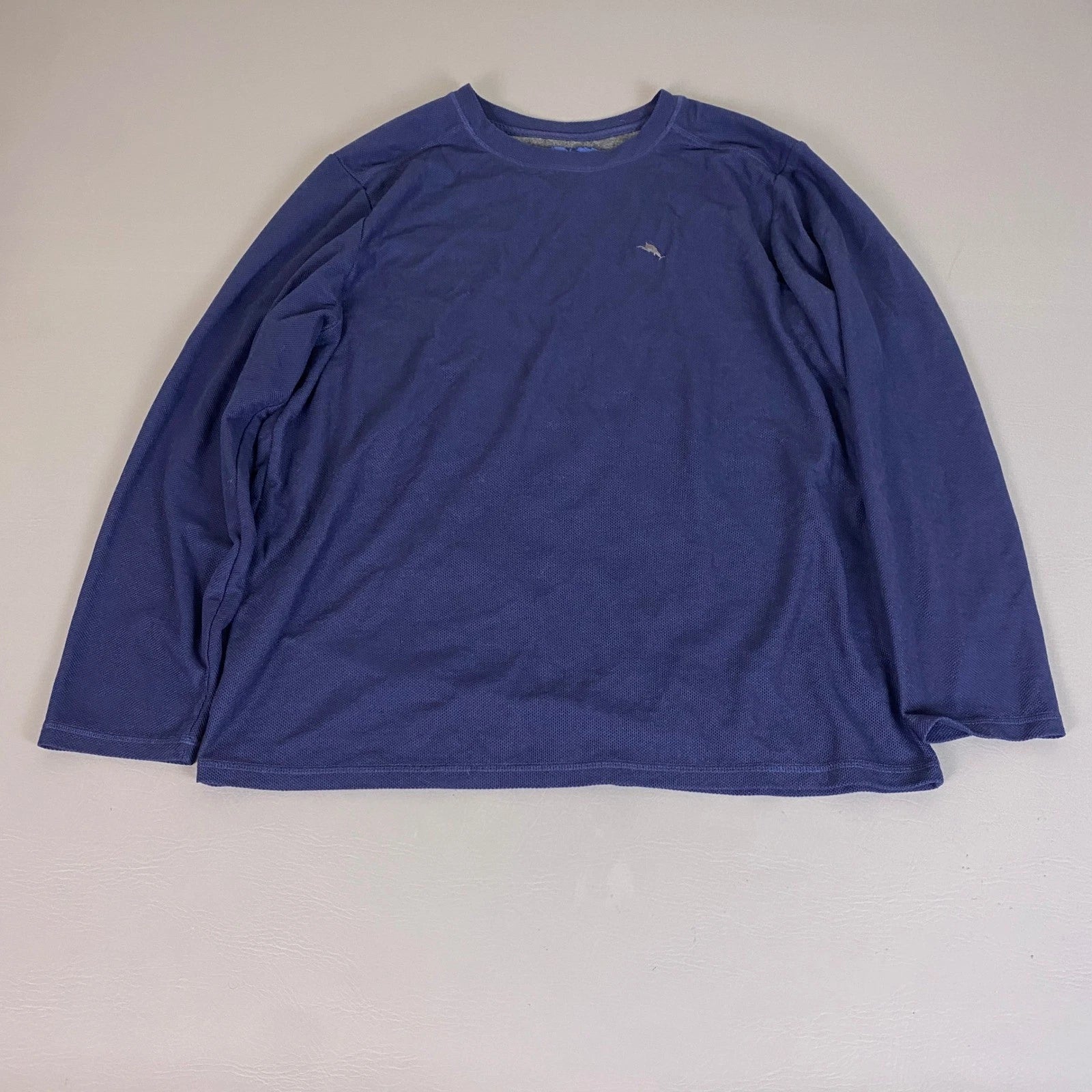 Tommy Bahama Waffle Knit Shirt Men's XL Blue Long Sleeve Crew Neck Logo Front