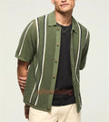 Men's Knitted Shirt Casual Slim Shirts Short Sleeve Button Down Tops Blouse