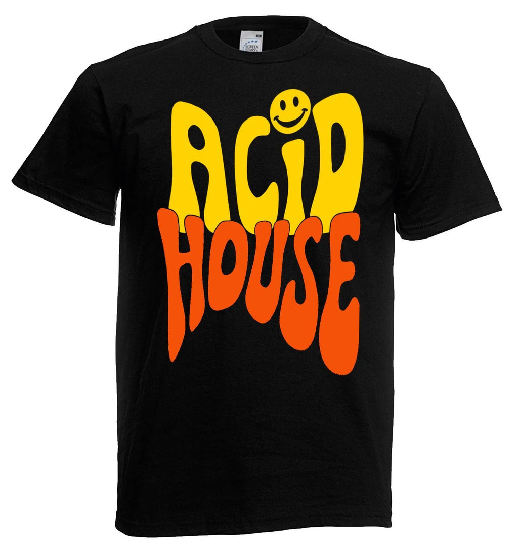 Adults Acid House Rave Dance Music Festival 80's 90's Unisex Black T-Shirt