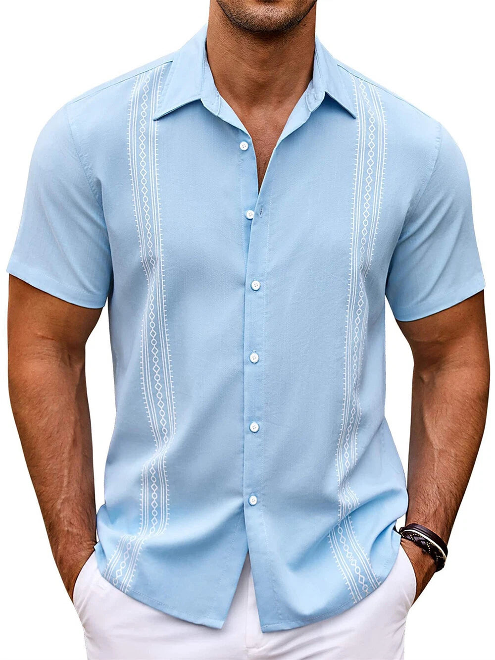 Men's Printed Shirt Casual Slim Shirts Short Sleeve Button Down Tops Blouse