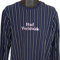 HUF Worldwide T Shirt Mens Size Large Blue Pink Striped Streetwear