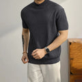 Business Casual Men Knitted T-shirt Short Sleeve Round Neck Knitted Texture