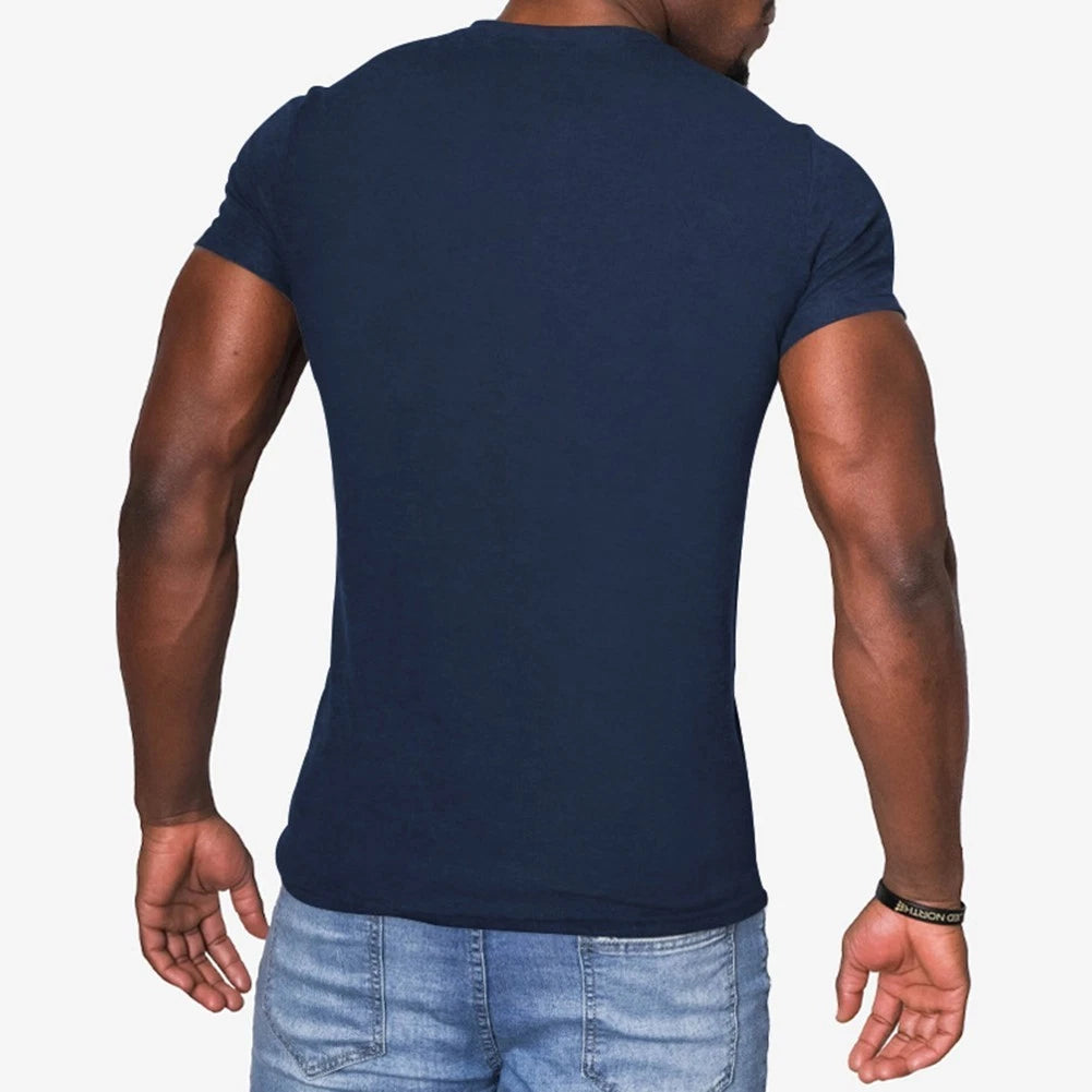 Men's Button Detail Round Neck Short Sleeve Slim Fit T Shirt for Everyday Style