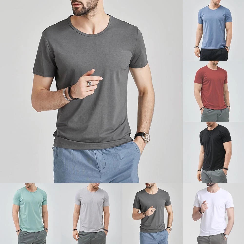 Slip Fit Solid O-Neck T-Shirts for Men Short Sleeve Casual Summer Daily Tops