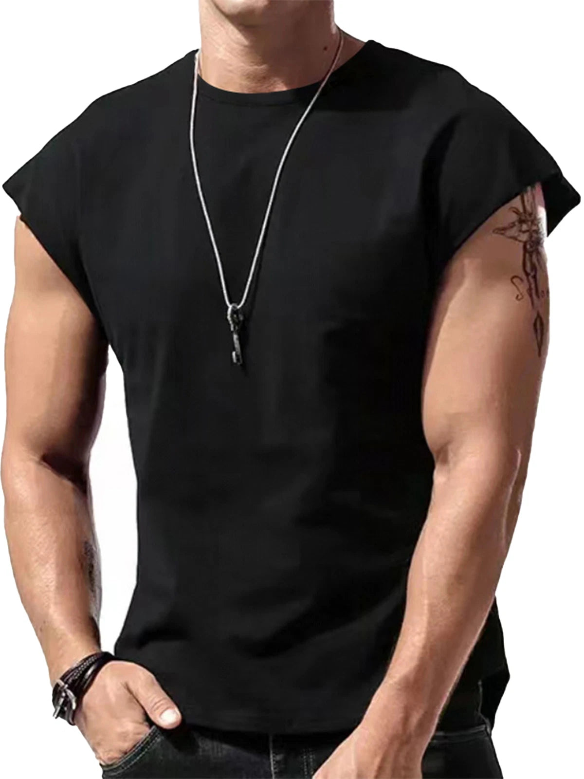 Mens Solid Color Sleeveless T-Shirt Sports Workout Vest Casual Slim Fit Tee Tops