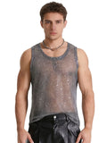 Men Vest Sparkly Tank Fashionable Top U-Neck Clubwear Trendy Sleeveless Rave
