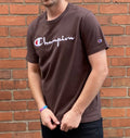 Champion Brown TShirt Men’s XL Tee Shirt Round Neck Spellout Embroidered