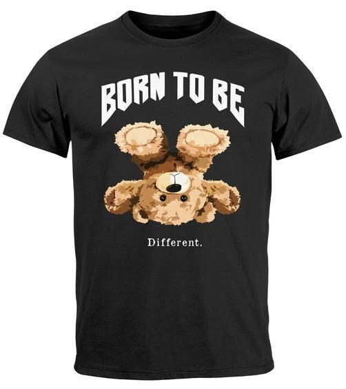Men's T-Shirt Print Shirt Born to be Different Lettering Bear Bear Teddy