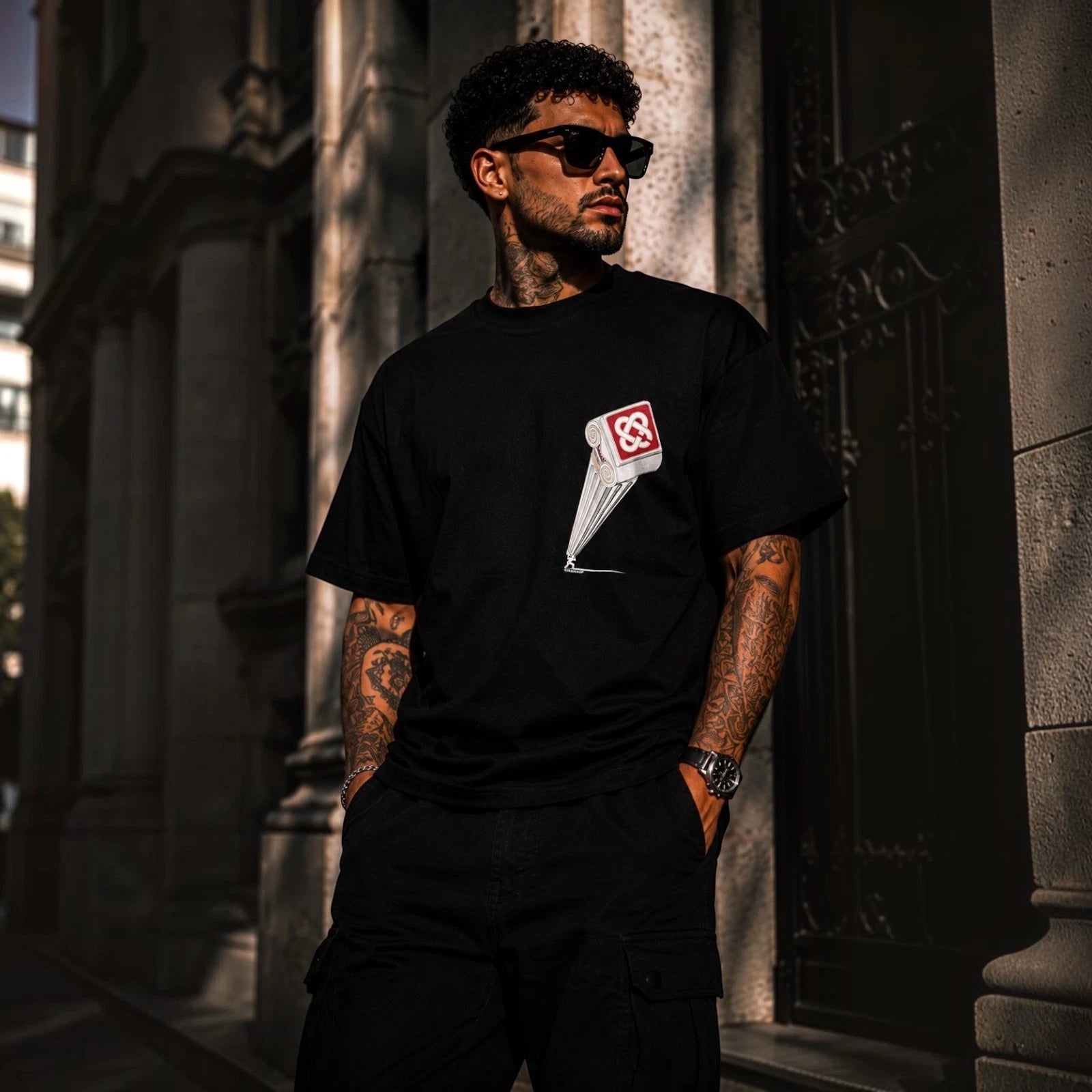 Casablanca Graphic T-Shirt Black Crew Neck Cotton Men M-2XL Streetwear