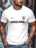 Men's England Football T Shirt Graffiti Print Crew Neck Short Sleeve Casual Tee