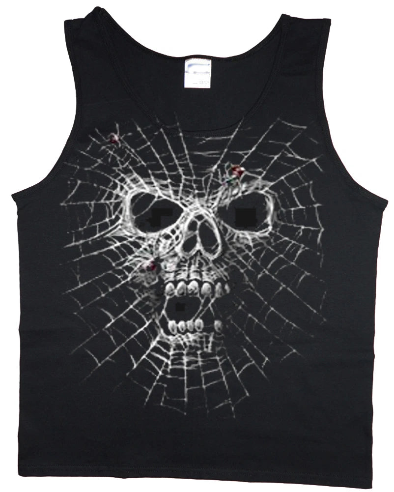 Men's tank top Spider web skull graphic decal design sleeveless tee muscle shirt