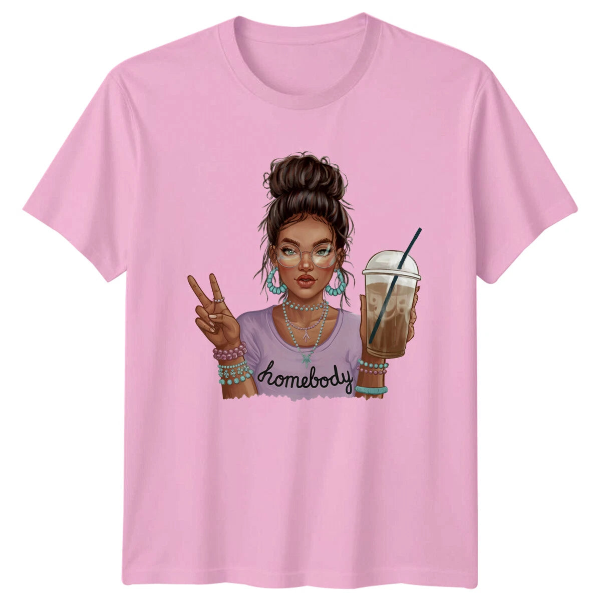 Homebody Peace Sign Iced Coffee Sarcastic Lazy Day Graphic T-Shirt