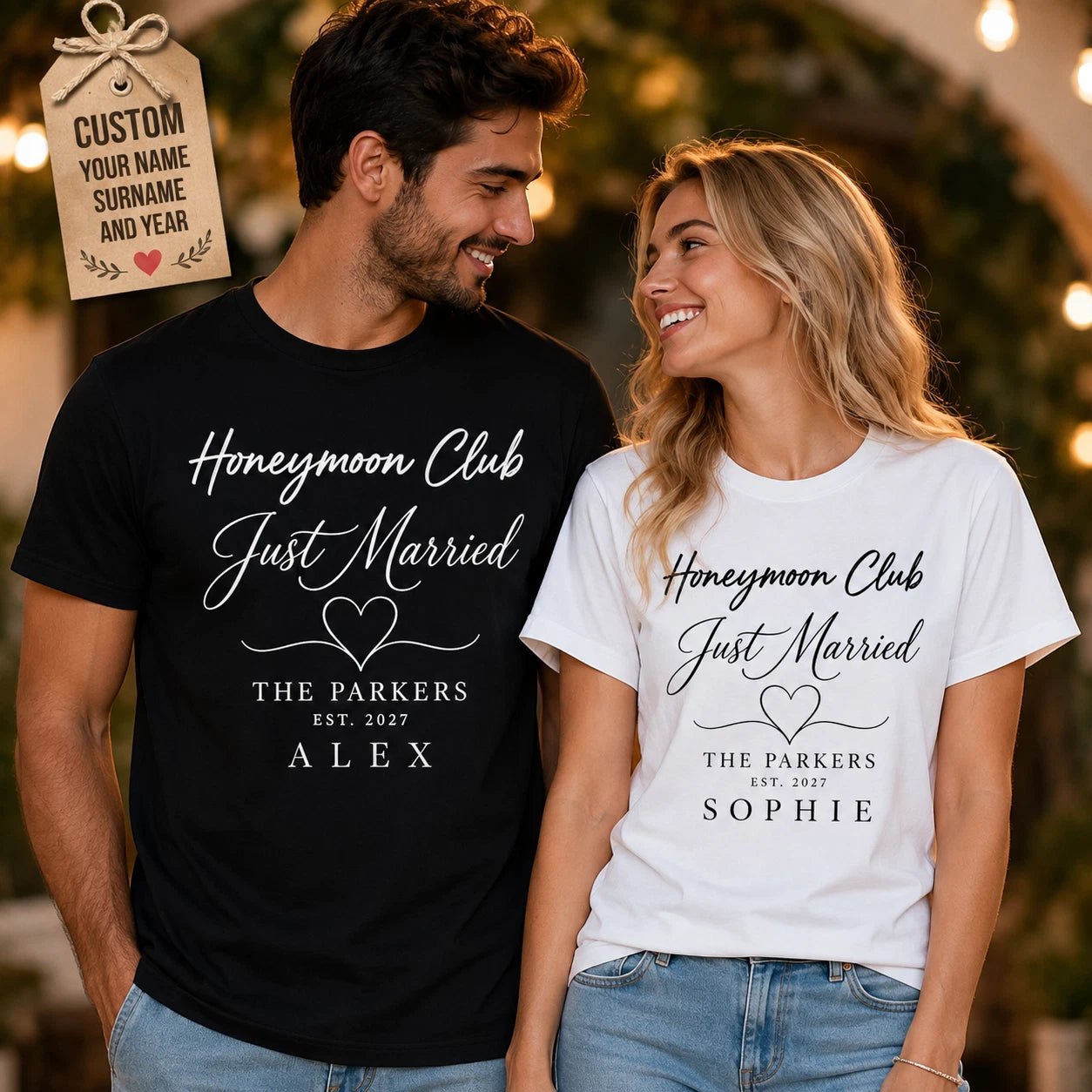 Personalised Honeymoon Just Married Matching Couple T Shirt