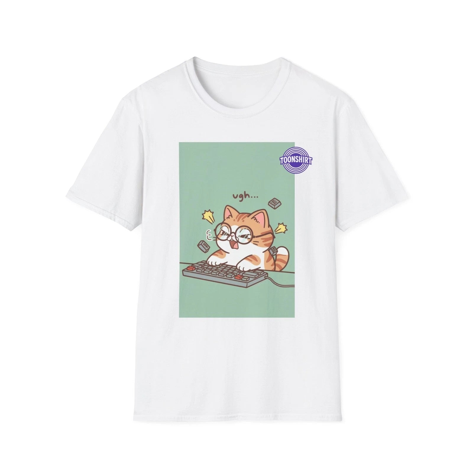 Cute Cat Typing Cartoon Graphic T-Shirt