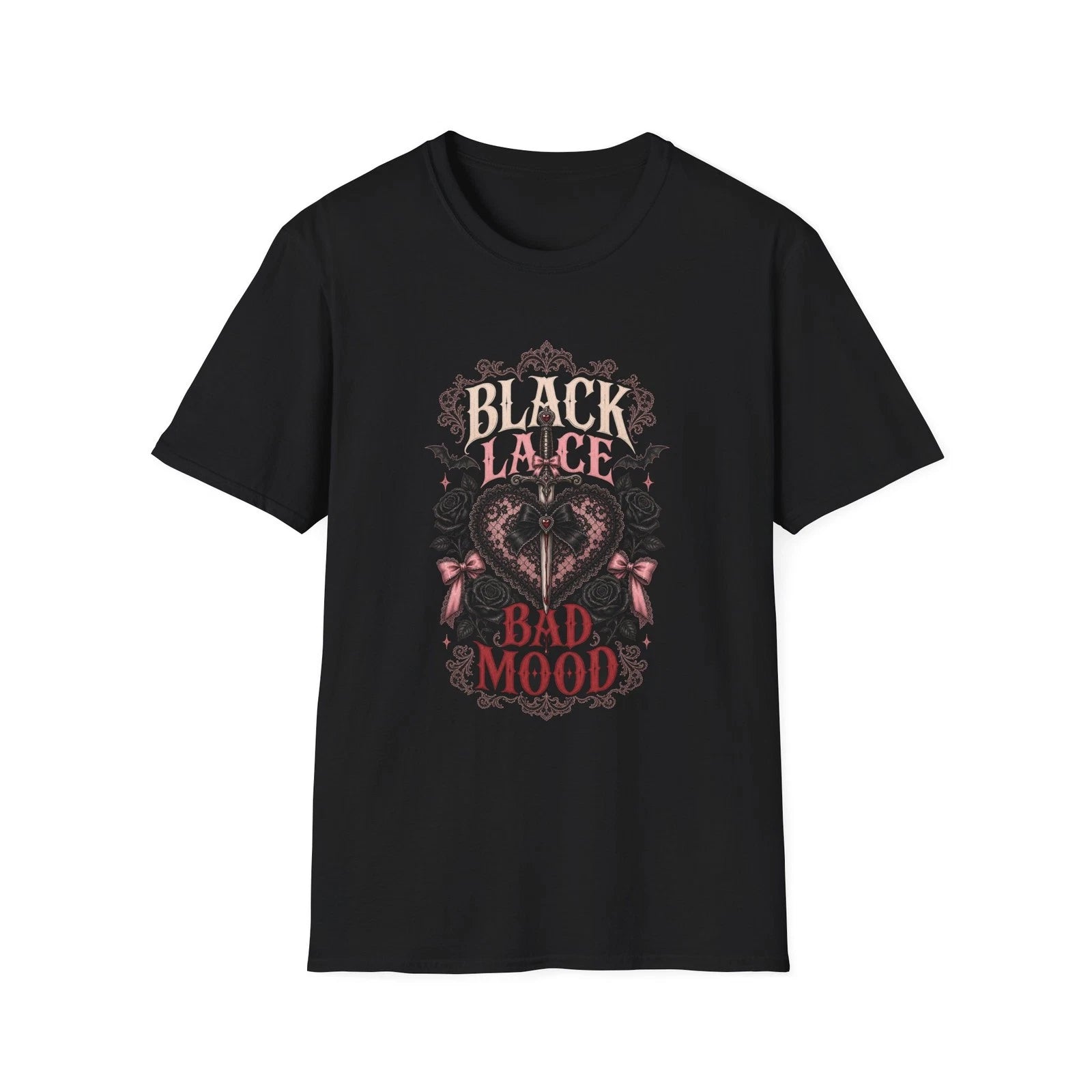 Black Lace Bad Mood Shirt, Gothic Coquette Tee Gift for Her