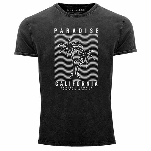 Mens Vintage Shirt Paradise California Palm Trees Graphic Print Shirt Summer