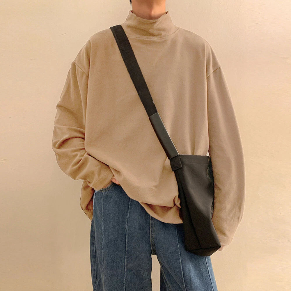 Men Shirts High Neck T-shirts Tops Thermal Blouse Winter Basic Casual Warm Tops