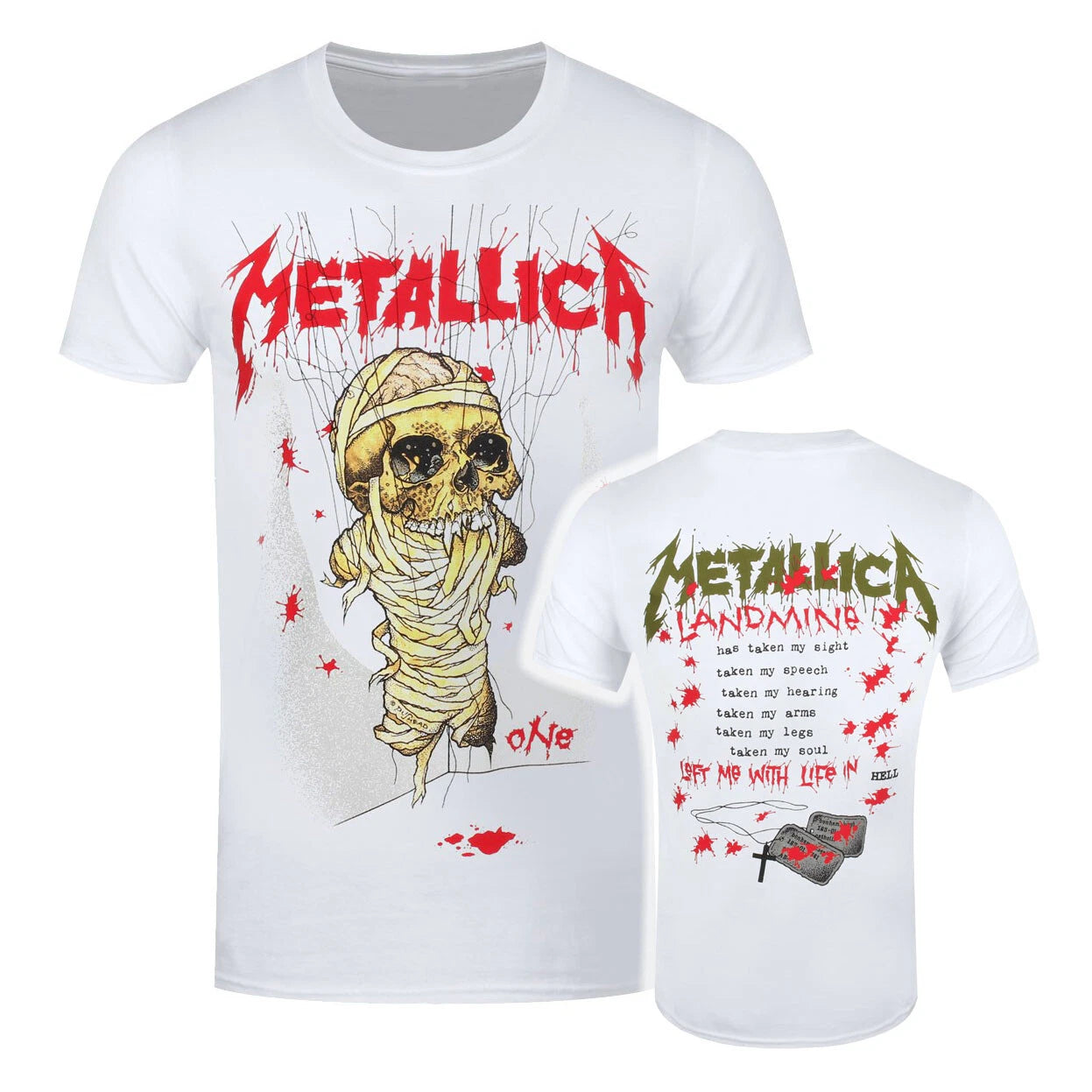 Metallica T-Shirt One Landmine Rock Band New White Official