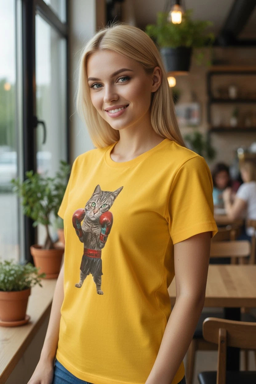 Cat Boxer Shirt Design Idea Gift Shop Novelty Wear Cotton Tee Cute Animal Print