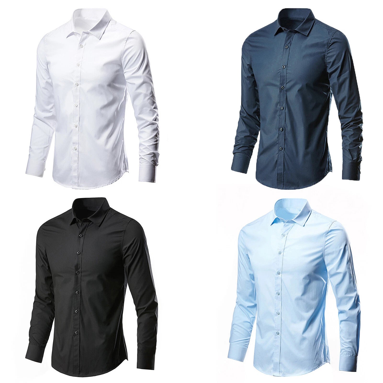 Mens Tee Solid Color Tops Regular Shirts Long Sleeve Dress Shirt Office Basic