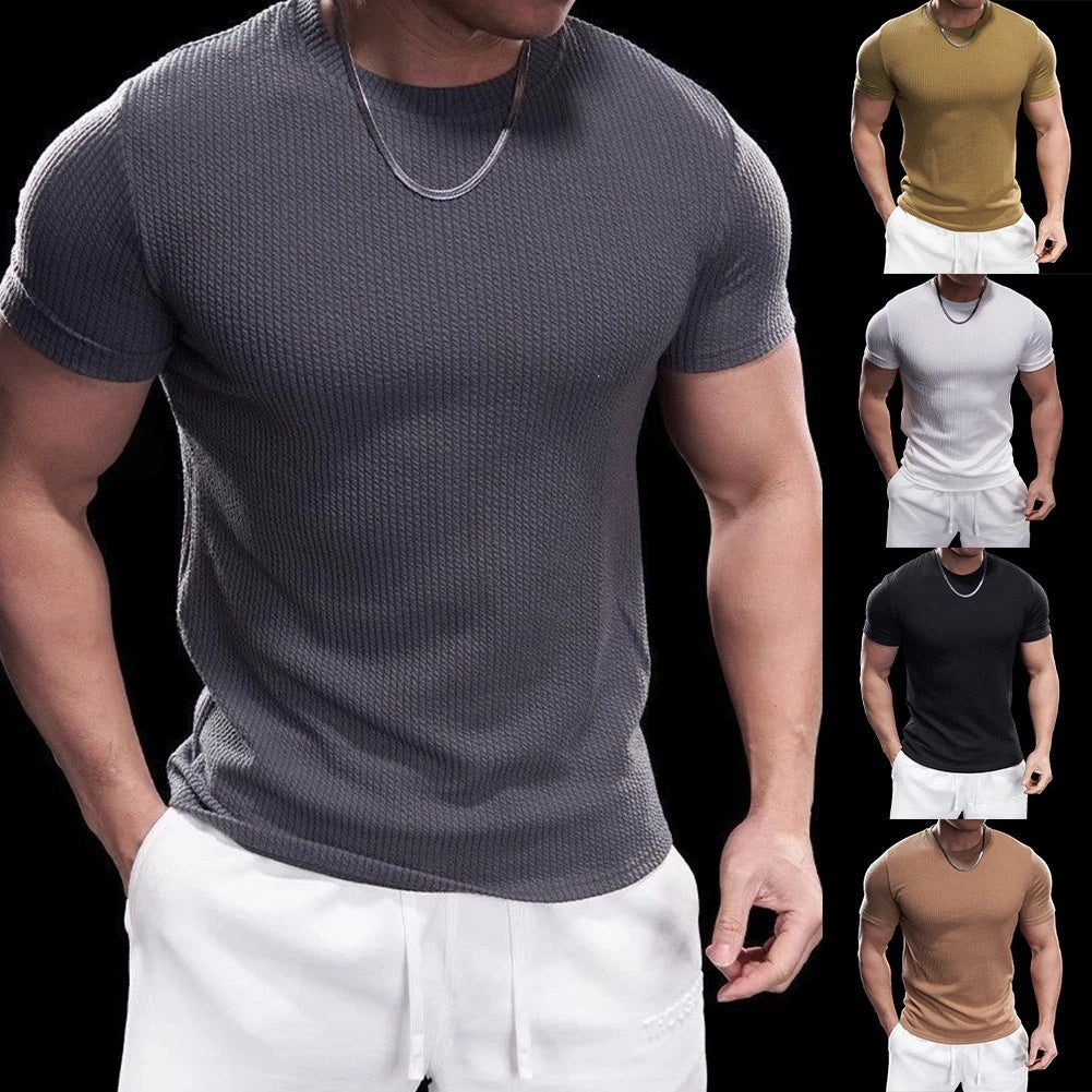 For Gym Workout Men Fitness T-shirt For Daily Exercise Solid Color Pattern