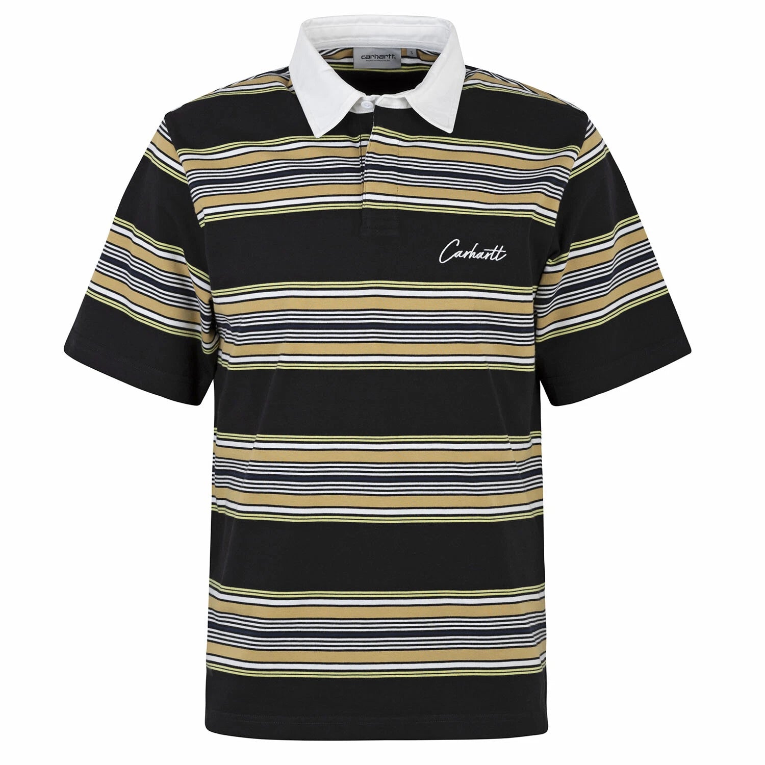 Carhartt WIP Gaines Rugby Stripe Polo Shirt Black - Loose Fit Polo Shirt