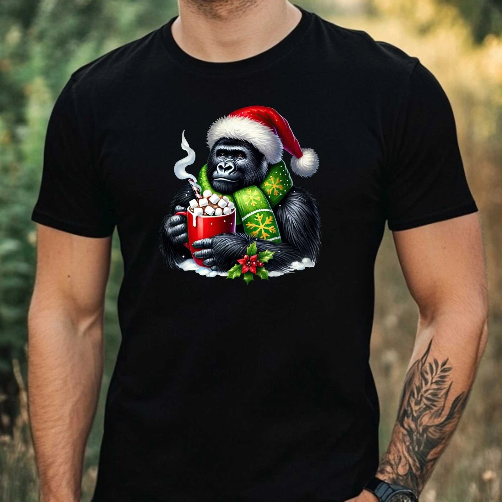 Mens Christmas Gorilla Theme Cotton T-Shirt Size XS to 5XL