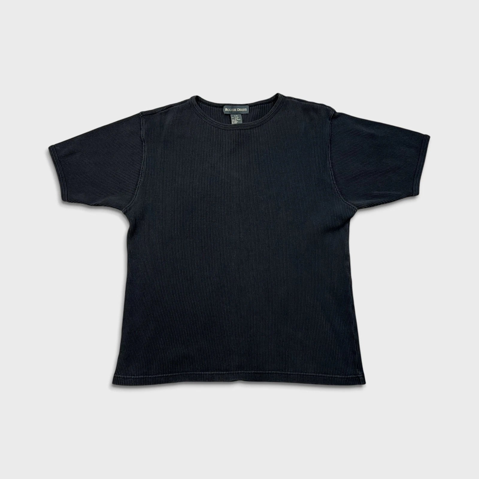 Vintage Y2K Rough Dress Ribbed T Shirt Mens Medium Black Cotton Short Sleeve Tee