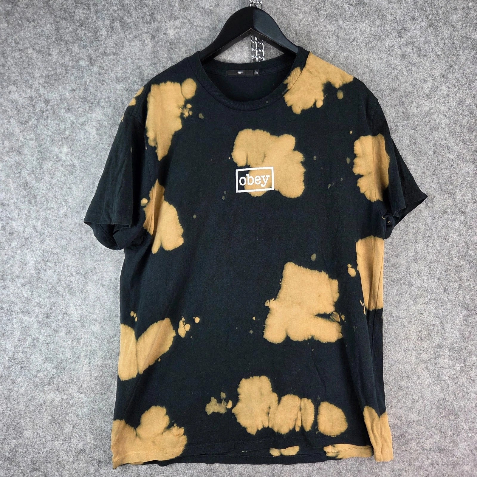 Obey Shirt Mens Black Crew Neck Short Sleeve Tie Dye Casual 16465