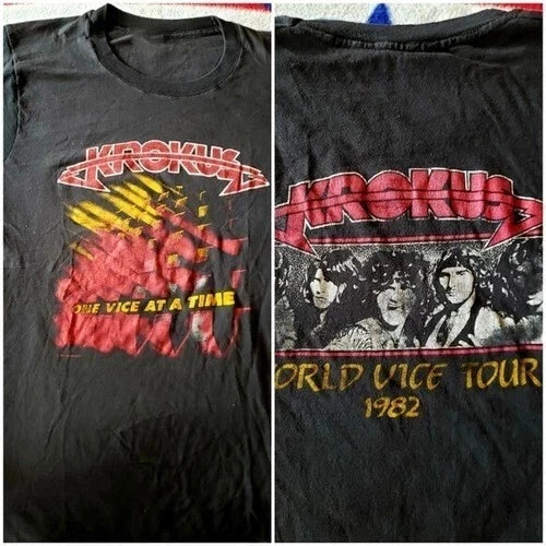 1982 KROKUS Tour Black Short Sleeve Cotton T-shirt Unisex S-5XL
