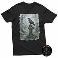 Gothic Raven Celtic Cross Graveyard Dark Art Graphic T-Shirt