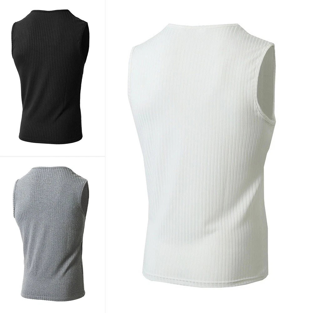Men's Solid Color Sleeveless V-Neck T-Shirt for Workout and Daily Wear