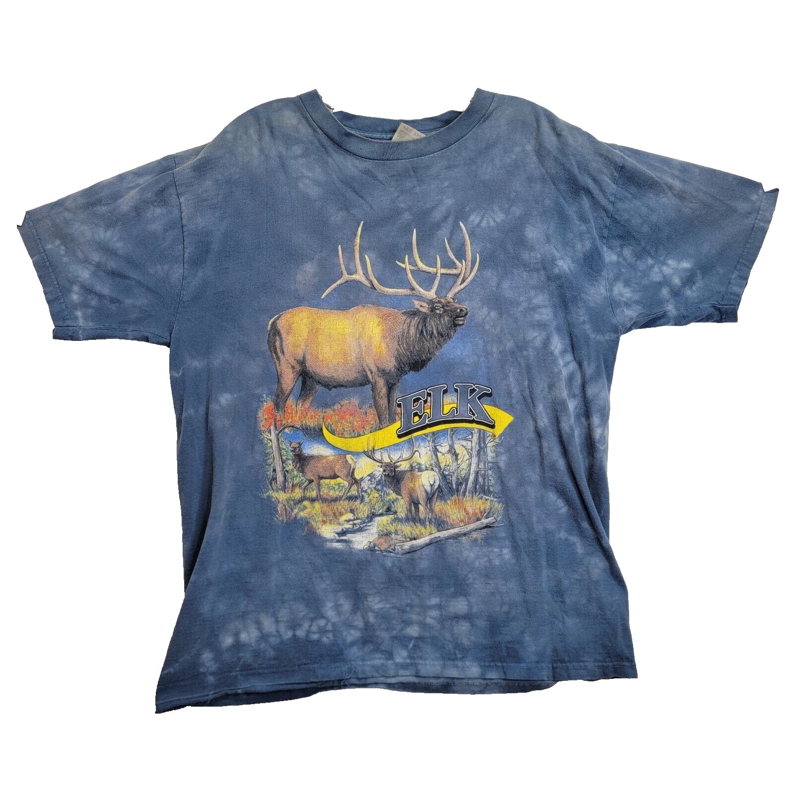 Y2K Fruit Of The Loom Tye Dye ELK Graphic Shirt Sz Large