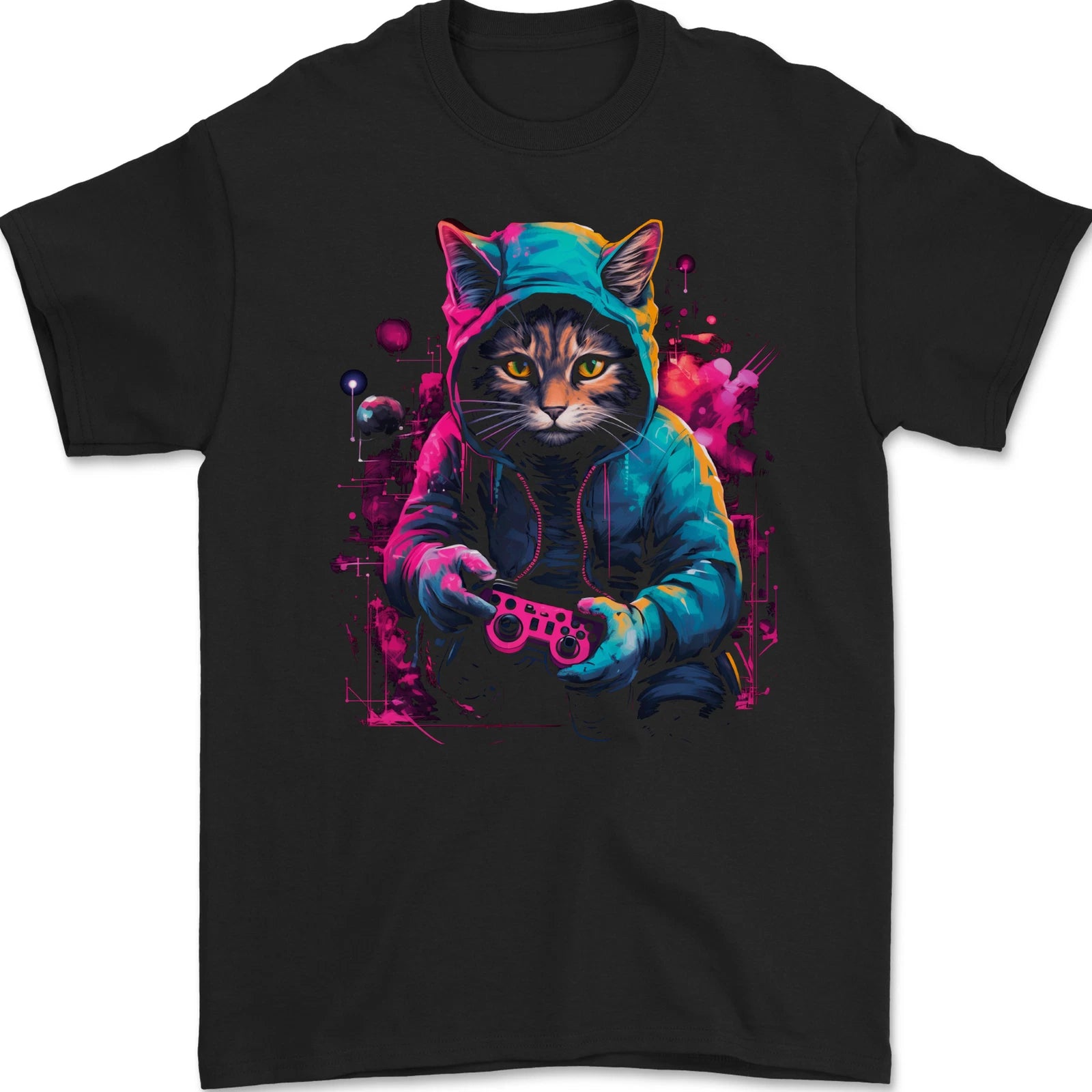 Gaming Cat Cool Gamer Video Games Mens T-Shirt 100% Cotton