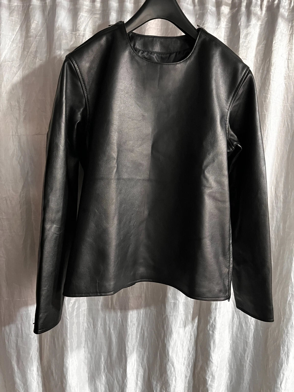 New men's & boys black leather T-Shirt. Real Soft Sheepskin leather round neck M