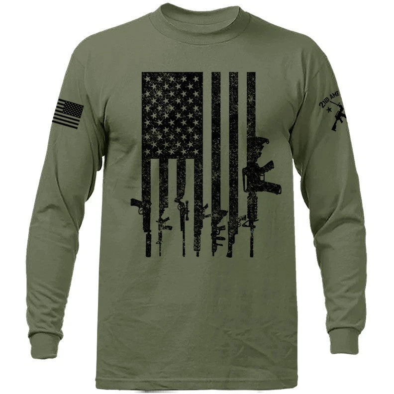 Gun Flag 2nd Amendment Veteran Military Patriotic US Flag Long Sleeve T-Shirt