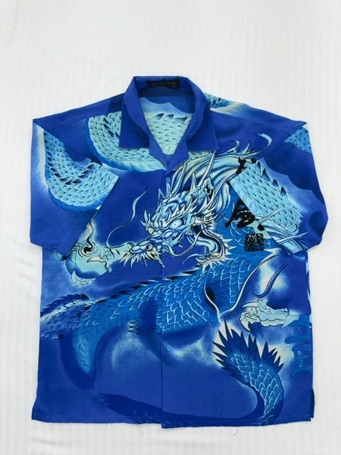 Brother Men's Blue Gothic Y2K Dragon Graphic Shirt Size L Vintage